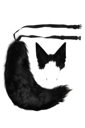 Haarband Furry Oren & Staart Set Zwart Kat Poes Wolf Vos Diadeem