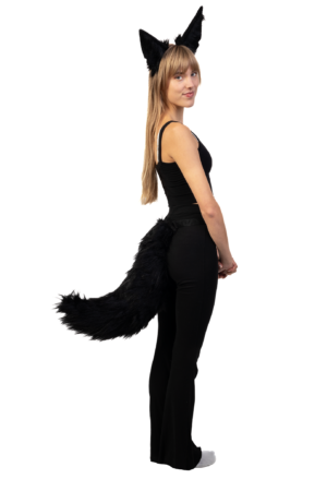 Haarband Furry Oren & Staart Set Zwart Kat Poes Wolf Vos Diadeem 6