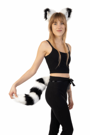 Haarband Furry Oren & Staart Set Zwart Wit Strepen Maki Wasbeer 4