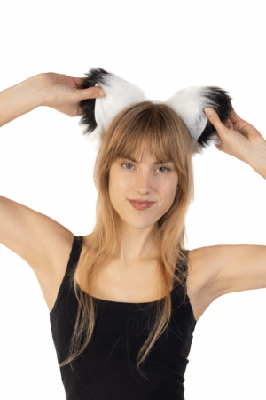 Haarband Furry Oren & Staart Set Zwart Wit Strepen Maki Wasbeer 7