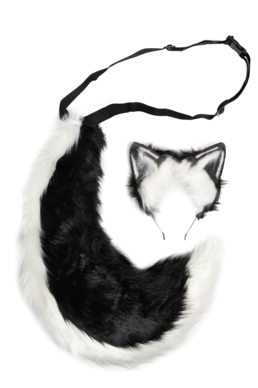 Haarband Furry Oren & Staart Set Zwart Wit Stinkdier Diadeem Vacht