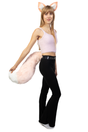 Haarband Furry Oren & Staart Set Roze Wit Wolf Vos Diadeem Vacht