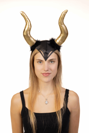 Haarband Hoorns Goud Zwart Dons Diadeem Duivel Halloween 4