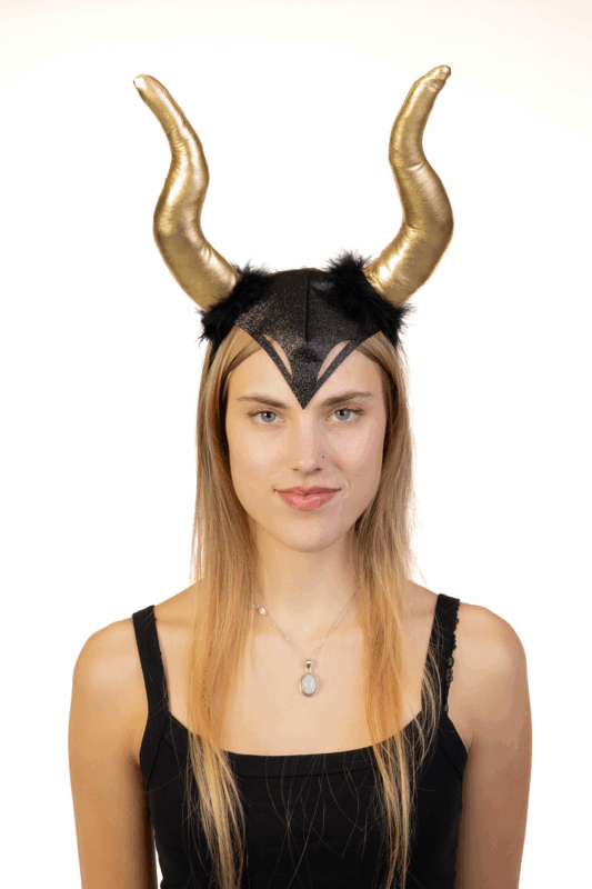 Haarband Hoorns Goud Zwart Dons Diadeem Duivel Halloween 4