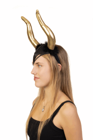 Haarband Hoorns Goud Zwart Dons Diadeem Duivel Halloween 5