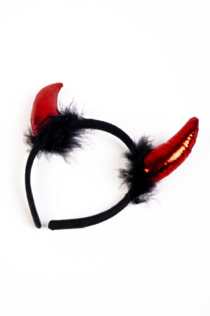 Haarband Hoorns Rood Zwart Dons Diadeem Duivel Halloween 2