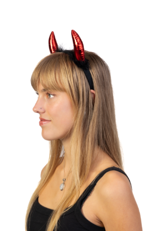 Haarband Hoorns Rood Zwart Dons Diadeem Duivel Halloween 5