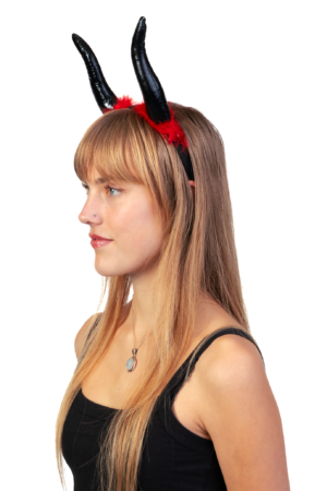 Haarband Hoorns Zwart Rood Dons Diadeem Duivel Halloween 5