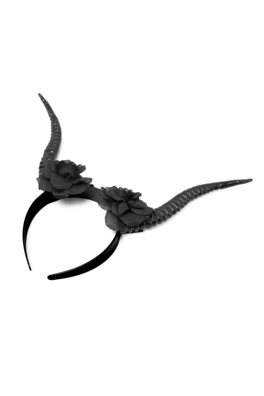 Haarband Hoorns Zwart Rozen Diadeem Duivel Halloween 1