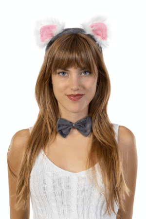 Haarband Koala Staart Strik Grijs Wit Roze Koalaoren Diadeem 1