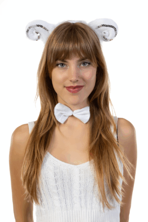 Haarband Schaap Pailletten Staart Strik Wit Hoorns Diadeem 1