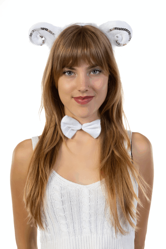 Haarband Schaap Pailletten Staart Strik Wit Hoorns Diadeem 1