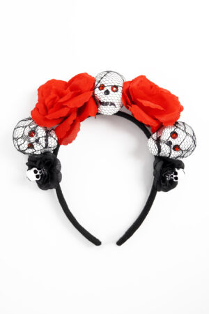 Haarband Skulls Gaas Rode Rozen Halloween Diadeem Dia De Los Muertos