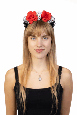 Haarband Skulls Gaas Rode Rozen Halloween Diadeem Dia De Los Muertos 4