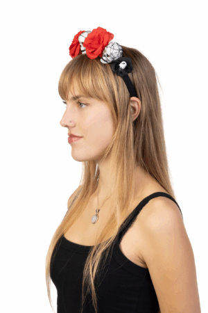 Haarband Skulls Gaas Rode Rozen Halloween Diadeem Dia De Los Muertos 5