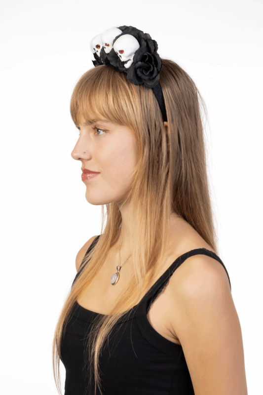 Haarband Skulls Zwarte Rozen Halloween Diadeem Dia De Los Muertos 3