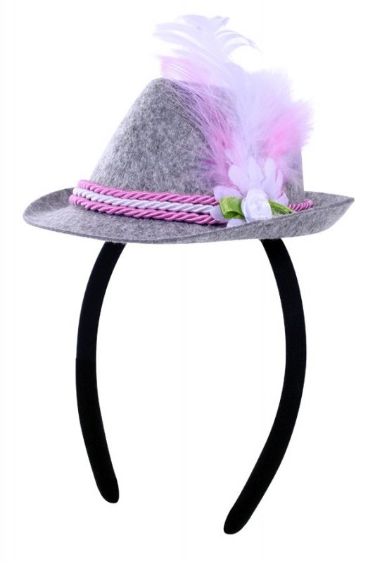 Haarband mini Tiroler hoedje grijs roze