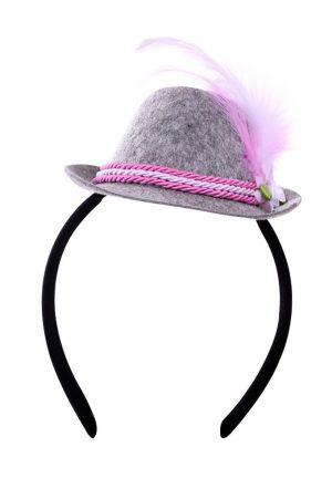 Haarband mini Tiroler hoedje grijs roze
