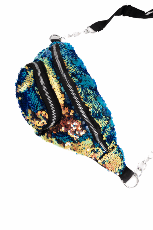 Heuptas Pailletten Oceaanblauw Oranje Sequin Ketting 2