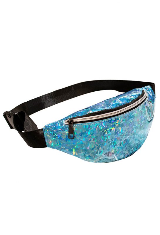 Heuptasje holografisch blauw glitter heuptas