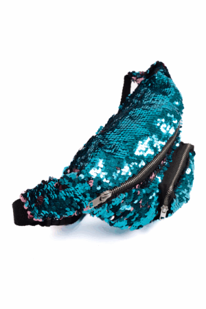 Heuptasje omkeerbare pailletten blauw roze sequin 2
