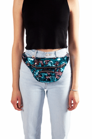 Heuptasje omkeerbare pailletten blauw roze sequin 4