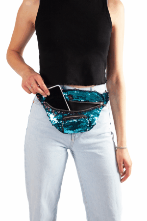 Heuptasje omkeerbare pailletten blauw roze sequin 5