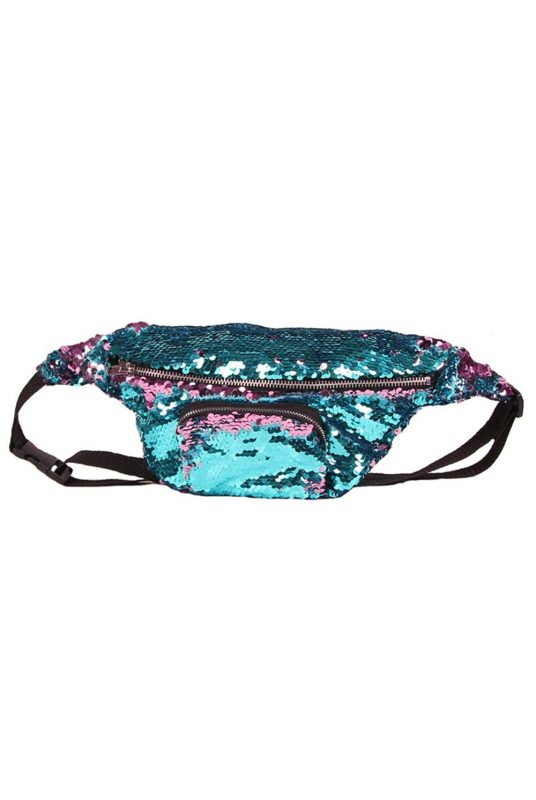 Heuptasje omkeerbare pailletten blauw roze sequin