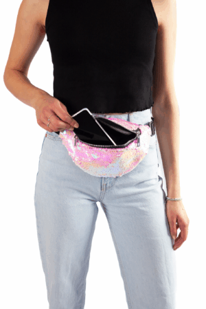 Heuptasje omkeerbare pailletten roze wit parelmoer sequin 5