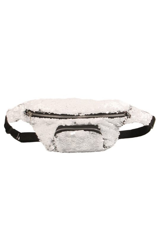 Heuptasje omkeerbare pailletten wit zilver sequin