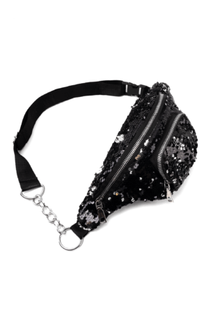 Heuptasje pailletten voorvakje zwart zilver sequin ketting