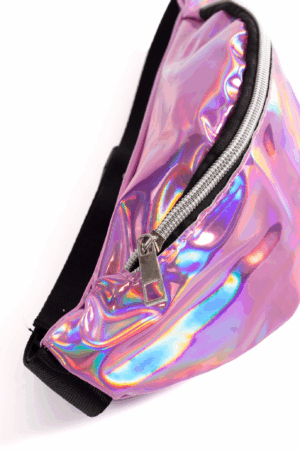 Holografische heuptas fanny pack roze zijdeglans 3