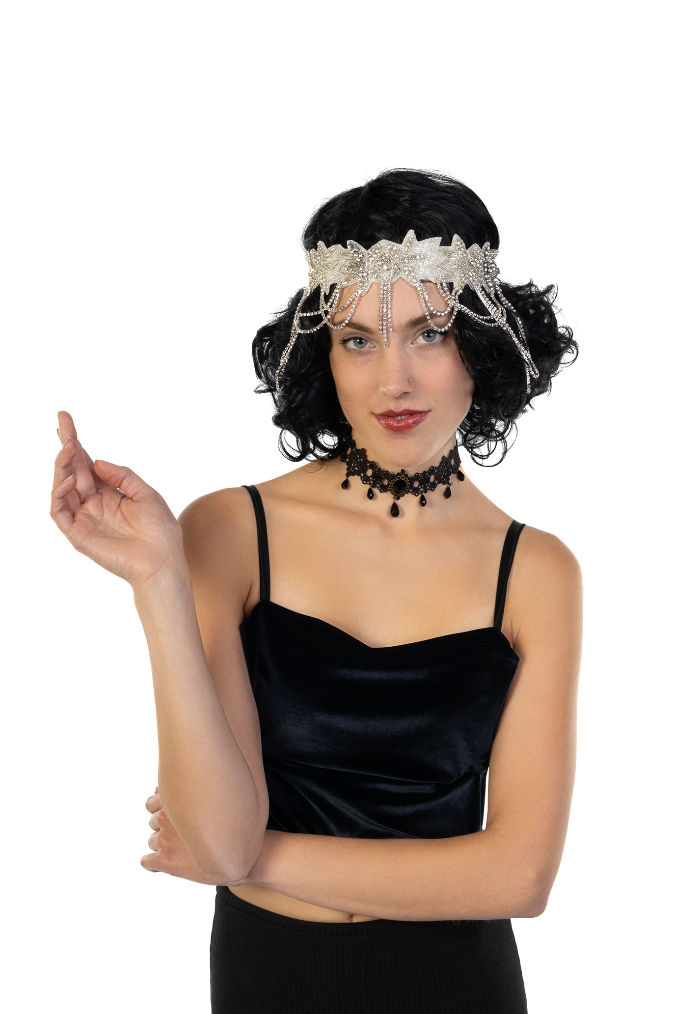 Hoofdband Strass Breed Zilver Charleston Flapper Steampunk 1