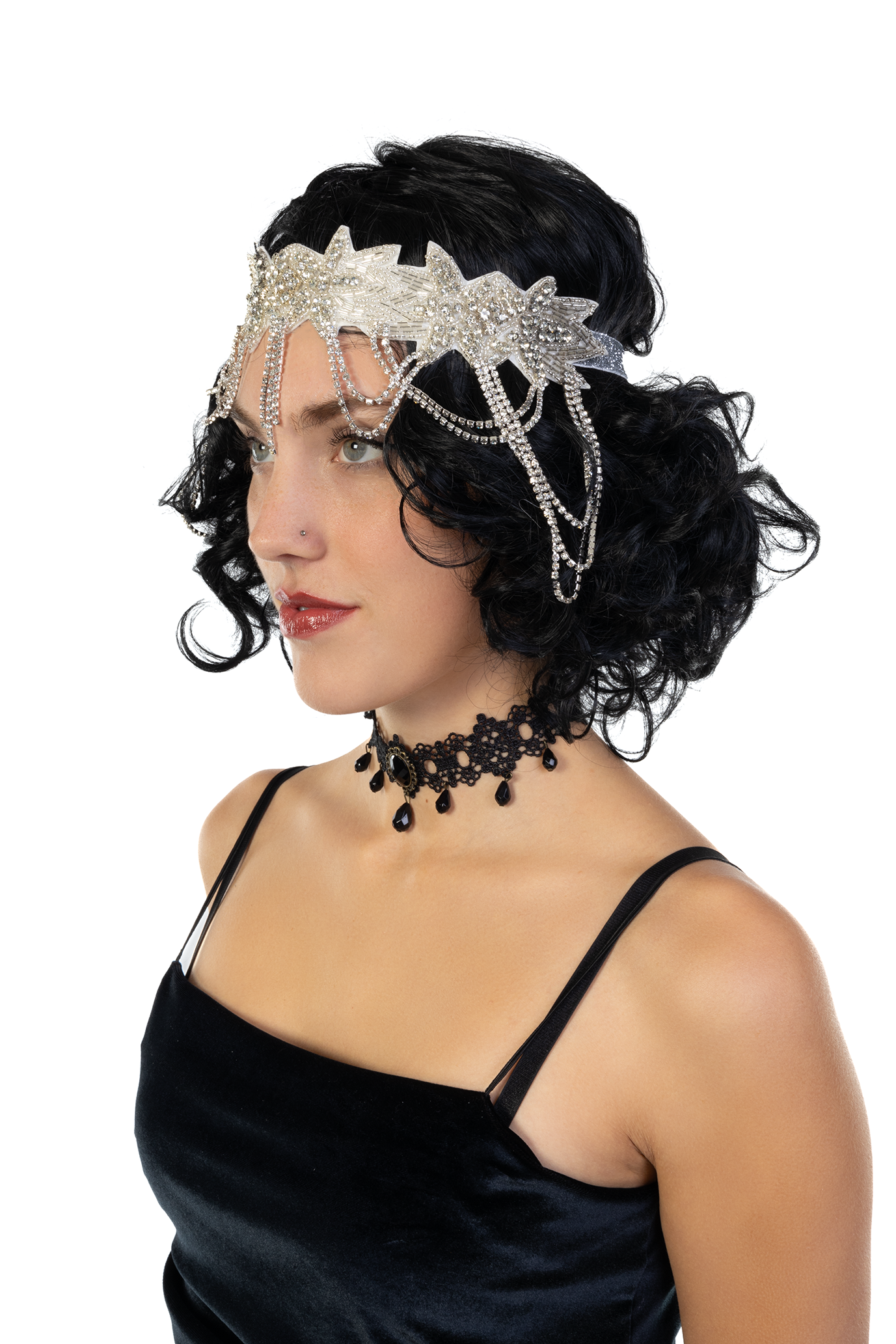 Hoofdband Strass Breed Zilver Charleston Flapper Steampunk 2