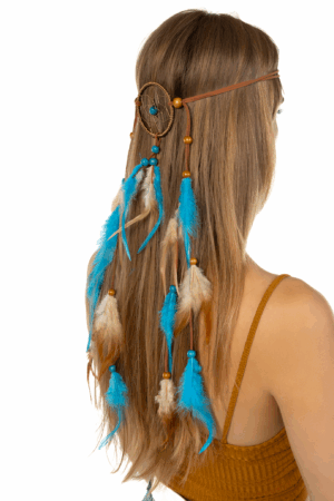 Hoofdband Veren Blauw Bruin Ibiza Hippie Indiaan 1