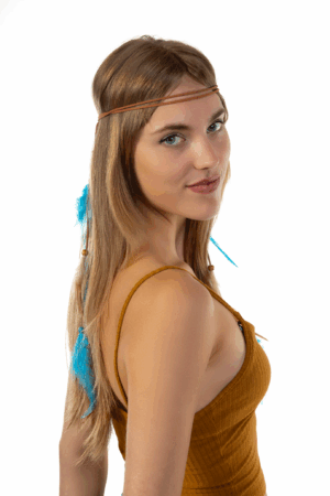Hoofdband Veren Blauw Bruin Ibiza Hippie Indiaan 2