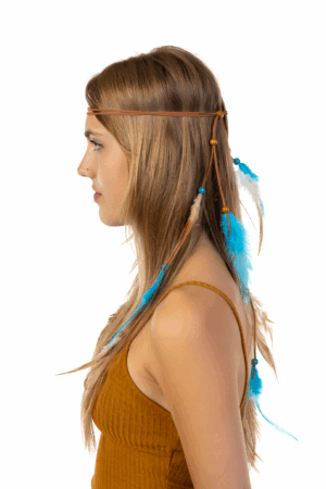 Hoofdband Veren Blauw Bruin Ibiza Hippie Indiaan 3