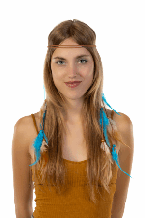 Hoofdband Veren Blauw Bruin Ibiza Hippie Indiaan 5