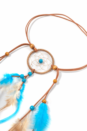 Hoofdband Veren Blauw Bruin Ibiza Hippie Indiaan 7