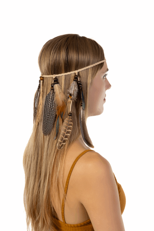 Hoofdband Veren Bruin Beige Ibiza Hippie Indiaan 1