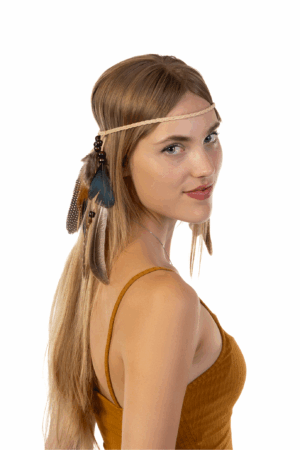 Hoofdband Veren Bruin Beige Ibiza Hippie Indiaan 2