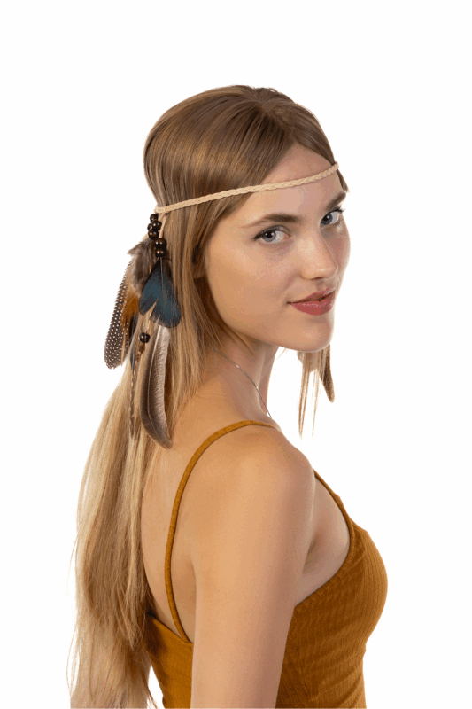 Hoofdband Veren Bruin Beige Ibiza Hippie Indiaan 2