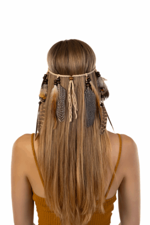 Hoofdband Veren Bruin Beige Ibiza Hippie Indiaan