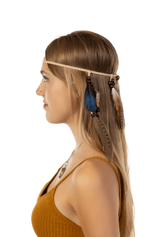 Hoofdband Veren Bruin Beige Ibiza Hippie Indiaan 5