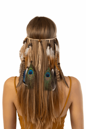 Hoofdband Veren Bruin Pauw Ibiza Hippie Indiaan