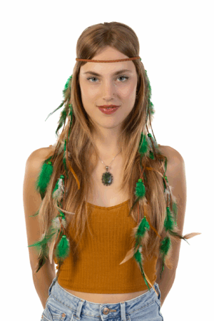 Hoofdband Veren Groen Bruin Ibiza Hippie Indiaan Haarband 3
