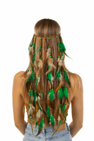 Hoofdband Veren Groen Bruin Ibiza Hippie Indiaan Haarband
