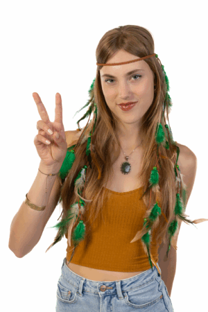 Hoofdband Veren Groen Bruin Ibiza Hippie Indiaan Haarband 4