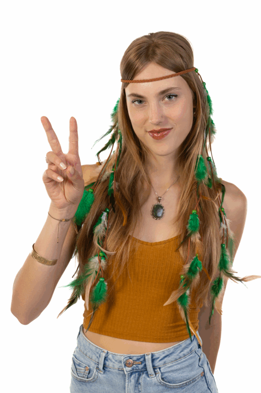Hoofdband Veren Groen Bruin Ibiza Hippie Indiaan Haarband 4