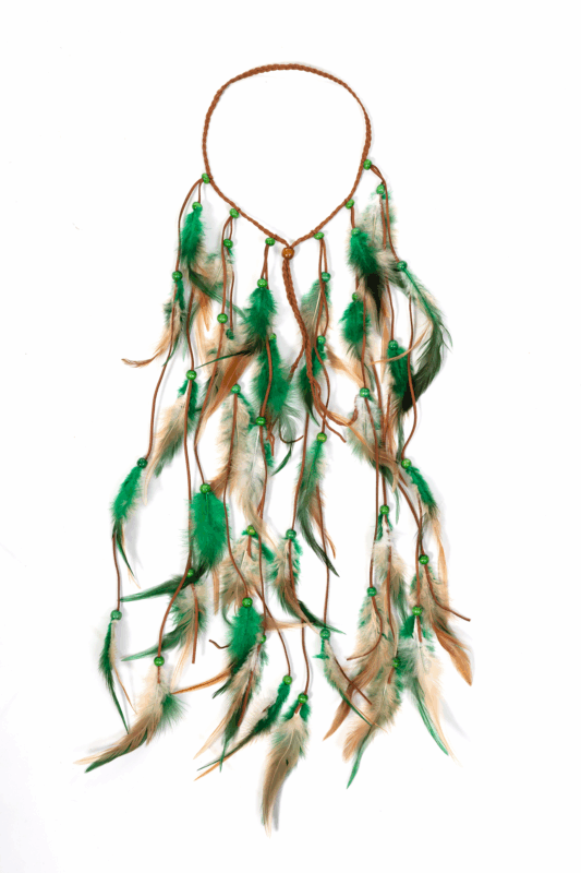 Hoofdband Veren Groen Bruin Ibiza Hippie Indiaan Haarband 6